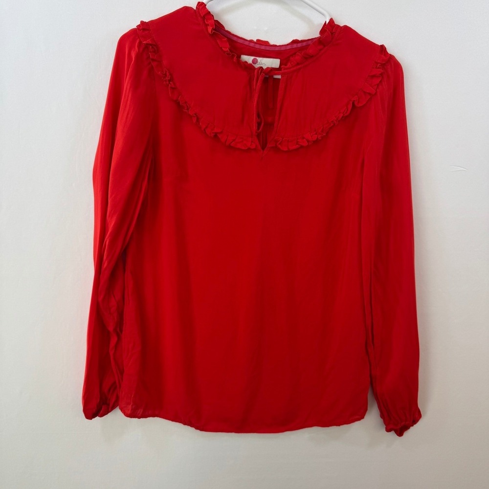 Boden Red Ruffle Collar Tie Neck Long Sleeve Blouse US 4 UK 8 W0269